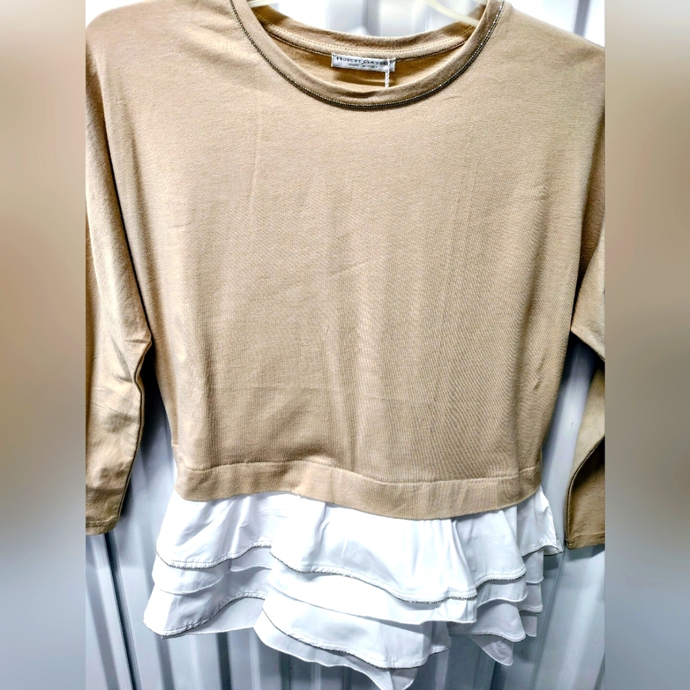 HUBERT GASSER ITALY "NWT*RUFFLE SKIRTED LONG SLEEVE TEE for WOMEN SZ 6-8